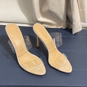 New $350 Veronica Beard Asha Slip on Heels Clear Straps